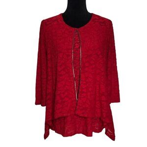 Rachel Cole 3/4 Sleeve Layered Burnout Style Top in Red - Sz S